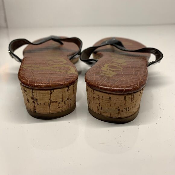 Sam Edelman Tanya Cork Wedge Sandals Women Size 6.5 Black Brown Thong Flip Flops - Picture 5 of 11